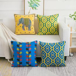 Pillow Cover Yellow Grey Elephant Geometric Circle Cotton Square Embroidery 45x45cm Home Decor