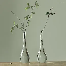 Vases Japanese Glass Countertop Vase Zen Transparent Thin Mouth Living Room Decorative Ornaments Flower Arrangement Container