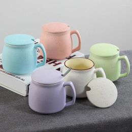 Mugs Cartoon Coffee Cups Ceramics Beer Whiskey Drinkware CupWith Lid Large Capacity Breakfast Water Enamel Cup Kitchen Supplies