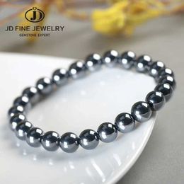 Charm Bracelets JD AAA Natural Black Shine Terahertz Round Beads Stone Beads Bracelet Women 6/8/10mm Men Jewellery Health Wristband Gift Y240510