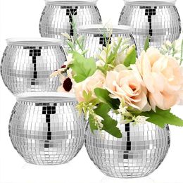 Vases Mini Plastic Ball Flower Pot Round Bouquet Vase Basket Silver Mirror Succulent Plant Home Office Garden Decoration