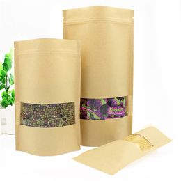 Kraft Paper Self sealing Ziplock Bag Tea Nut Dry Fruit Food Packaging Bags Reusable Moisture proof Vertical Bag With Transparent ZZ
