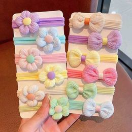 Hair Accessories 4-12pcs Cute Kids Girls Nylon Flower Hair Ties Candy Elastic Bow Bands Piils Hair Rope Rubber Hair Gum Scrunchies Accessories