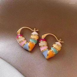 Hoop Earrings Vintage Colourful Colour Enamel Heart Shaped For Women 2024 Fashion Design Love Dangle Jewellery Gifts