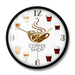 Wall Clocks Types of Espressos Cup Coffee Shop Kitchen Wall Clock Coffee Wall Sign for Bars Restaurants Cafes Pubs Coffee Lover Home Decor