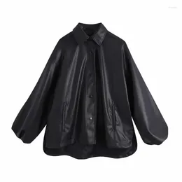 Women's Jackets 2024 Autumn And Winter Faux Leather Puff Sleeve Casual Fashion Chic High Street