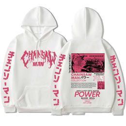 Men's Hoodies Sweatshirts Chainsaw Man Anime Hooded Power Graphic Print Hoodie Men Women Clothes Plus Size Sweatshirt Harajuku Winter Warm Strtwear T240510