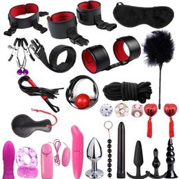Sexy Set Sex Games Whip Gag Nipple Clamps Sex Toys For Couples Exotic Accessories Sexy Leather BDSM Kits Plush Sex Bondage Set Handcuffs T240513