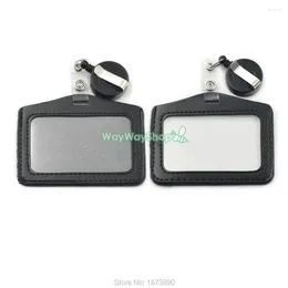 Storage Bags 3 PCS ID Card Holder Reel For Strap Lanyard Badge Retractable Horizontal Leather Clear Black& Black Choice