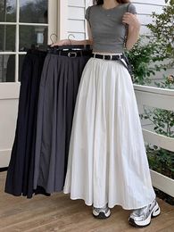 Skirts FIGOHR Plain Pleated Skirt Casual High Waist A-Line Long 2024 Summer(free Belt Gift)