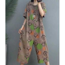 Women's Jumpsuits Rompers 100% Cotton Jumpsuits Oversized Harajuku One Piece Outfit Women High Strt Rompers Loose Korean Style Casual Vintage Playsuits Y240510RM61
