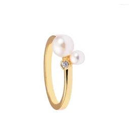 Cluster Rings 925 Sterling Silver Duo Treated Freshwater Cultured Pearls Ring For Women Wedding Engagement Bridal Jewellery Gift