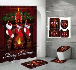 Shower Curtains Bathroom Curtain And Rug Sets Waterproof Polyester 3D Printing Christmas Ornaments Living Room Festival Home Decoration