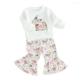 Clothing Sets Spring Easter Kids Toddler Baby Girl Set Long Sleeve Print Tops Elastic Waist Flare Pants Clothes