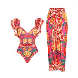 Women's Swimwear Female Retro One Piece Swimsuit Holiday Beachwear Lotus Leaf Sleeve Designer Bathing Suit Summer Surf Wear