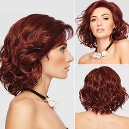 Fashion wig womens wine red dyed pear flower curly short curly wig set