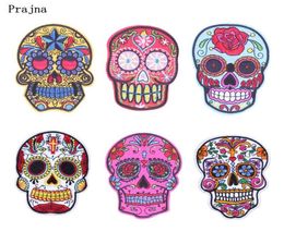 Prajna Punk Rock Skull Embroidery Patches accessory Various Style Flower Rose Skeleton Iron On Biker Patches Clothes Stickers Appl9288257