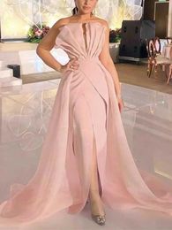 Runway Dresses Simple Vintage Mermaid Evening Dresses Pink Soft Stain Formal Dress Elegant Party Dress Prom Gown Detachable Train