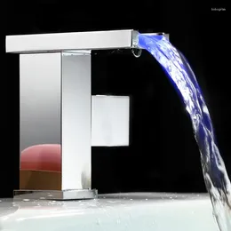 Bathroom Sink Faucets LANGYO LED Cold And Water Tap Temperature Control Of Waterfall Faucet Wash Hydroelectric Basin