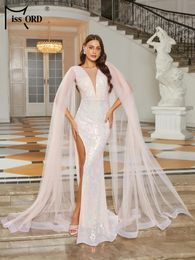 Casual Dresses Missord Chic Elegant Woman Pink V Neck Split Prom Party Women 2024 Evening Vestidos