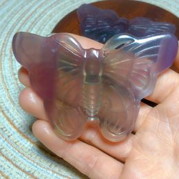Natural Crystals Fluorite Butterfly Colourful Animal Carving Sculpture Gemstones Mineral Energy Figurine Home Decorations Gift 240429