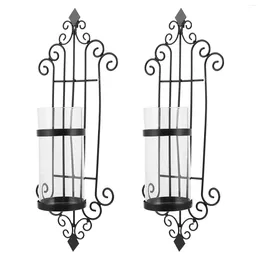 Candle Holders 2PCS Elegant Wall-mounted Candleholder Wrought Iron Glass Wall Hanging Candlestick