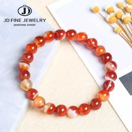 Charm Bracelets JD Natural Stone Beads Red Stripe Agate Charm Bracelet For Women Fashion Round Lace Carnelian Bangles Female Yoga Wristband Gift Y240510