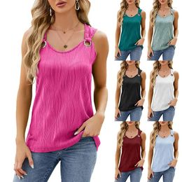 Women's Tanks 2024 Camisoles Solid Colour Sleeveless Vest Summer Fashion Round Neck Metal Ring Casual Sling Ladies T-shirt Loose Tops