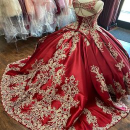 Burgundy Embroidery Gold Lace Quinceanera Dress with Straps Sweet 15 Prom Dress vestidos de 15 a os Custom Size 190z