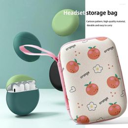 Storage Bags Earphone Case With Lanyard Smooth Zipper Cartoon Peach Pattern Mini Charging Cable Bag Daily Use