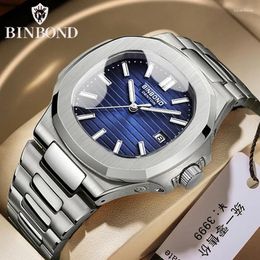 Wristwatches BINBOND Casual Business Fashion Quartz Silver Clock Men Luxury Watch Automatic Watches Mens Waterproof Montre Homme