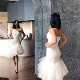 Sexy White One Shoulder Tulle Tiered Mermaid Prom Dresses With Zipper Back Cocktail Dress Special Occasion Gowns 318i