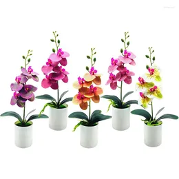 Decorative Flowers 4Heads Artificial Butterfly Orchid Potted Bonsai Home Balcony Desktop Living Room Bedroom Decoration Fake Plants