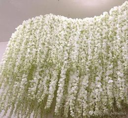 Decorative Flowers Elegant White Artificial Silk Flower Wisteria Vine Rattan For Wedding Centerpieces Decorations Bouquet Garland Home