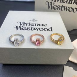 Brand Westwoods Saturn Round Diamond Ring Female High Grade Multi Colour Fashion Versatile Handicraft Edition Nail