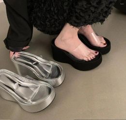 Sandals Design Summer Chunky Woman Slippers Fashion Platform Wedges High Heel Sandal Ladies Transparent PVC Beach Shoes Zapatillas Mjue
