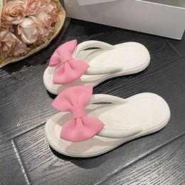 EVA Slippers With Cute Bow Pink Green Rubber Flats Flip Flops For Womens Ladies Girls Summer Sandals Beach Room Shoes D