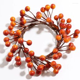 Decorative Flowers 4pcs MINI Wreath 8cm Candle Ring For Halloween Thanksgiving Day Decoration Orange Berries Pumpkin Autumn