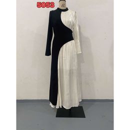 2024 Spring New Round Neck Color Block Long Sleeve Slim Fit Belt Dress womens clothes designer maxi dress long sleeves long skirts for womens designer GD43