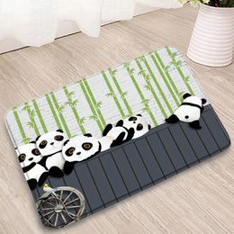 Bath Mats Cartoon Panda Bathroom Plant Bamboo Doorway Carpet Kitchen Corridor Flannel Absorbent Non-Slip Rug Washable Home Decoration