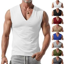 Men's Tank Tops 2024 Summer Solid Colour Loose V-neck Casual Fit Simple Sports Vest For Men