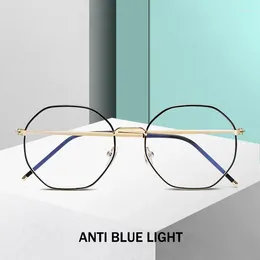 Sunglasses Frames Polygon Metal Eyewear Men Women Vintage Retro Optical Eye Glasses Anti Blue Light Transparent Spectacle Oculos