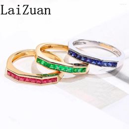 Cluster Rings LaiZuan Solid 18K Yellow Gold Ring Genuine Ruby/Sapphire/Emerald Ladies Gemstone Jewellery Party Band Stackable