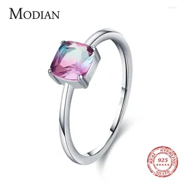Cluster Rings Modian Rainbow Colour Tourmaline Ring Real 925 Sterling Silver Square Elegant Simple Classic Finger For Women Party Jewellery