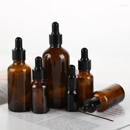 Storage Bottles 10Pcs 5ml-50ml Empty Amber Glass Dropper Bottle Pipette Brown Refillable Container For Reagent Essential Oil