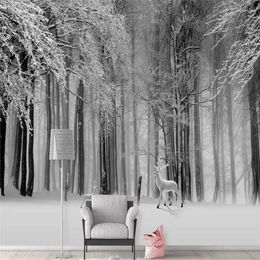 Wallpapers Elk Forest Snow Background Wall Paper Mural Professional Production Wallpaper Custom Home