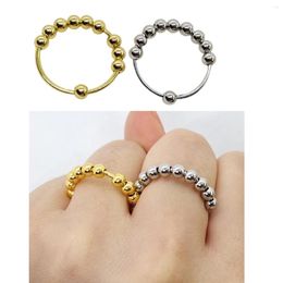 Cluster Rings Anti Stress Anxiety Ring Trendy Stainless Steel Beads Spinner Fidgets Rotate Freely Fashion Accessories AM4002