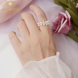 Cluster Rings ASHIQI Simple Freshwater Pearl Finger Ring For Women 925 Sterling Silver Jewellery Gift