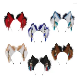 Party Supplies Anime Maid Hairhoop Plush Ear Bendable Headband Cosplay Costume Halloween Headdress Ethnic Tassels Headwear Dropship