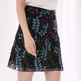 Skirts Women's Spring/summer 2024 Floral Branches And Leaves 3D Presentation Embroidered Mesh Skirt High-waist A-line